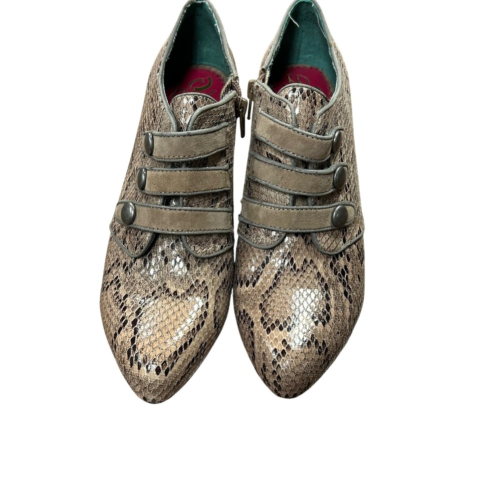 Poetic Licence‎ London Snakeskin Print Heeled Ankle Boots Booties Buttons Detail